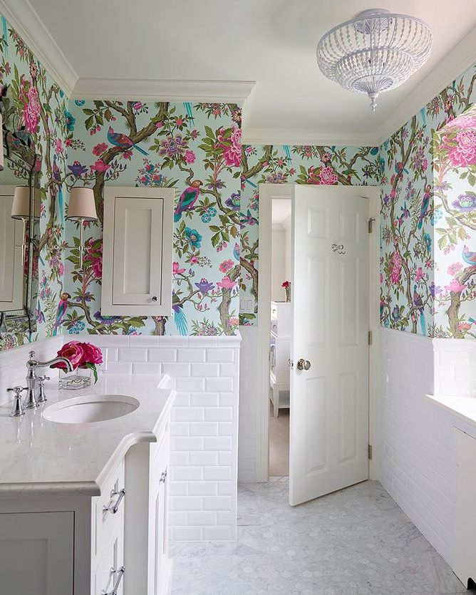 Shophouse Design - Bathroom Floral Wallpaper