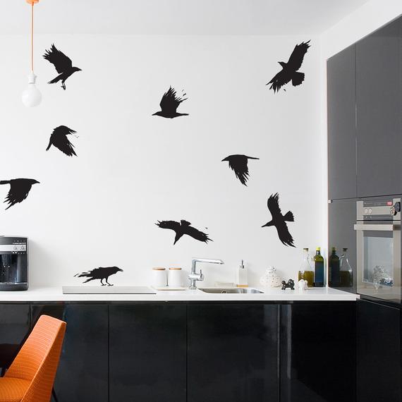 corbeaux adhésif noir halloween décoration maison