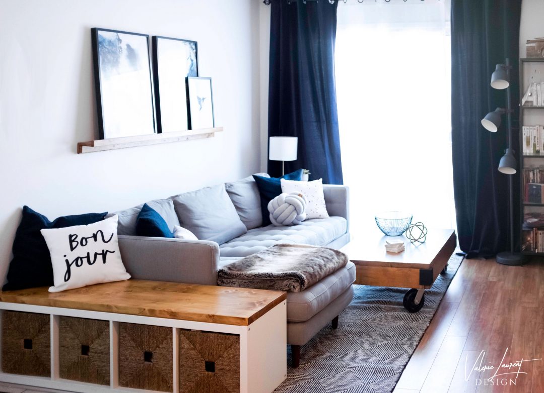 Contemporary living room navy blue grey desenio